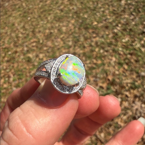 Natural Opal and Diamond Ring 14k White Gold - Picture 12 of 17